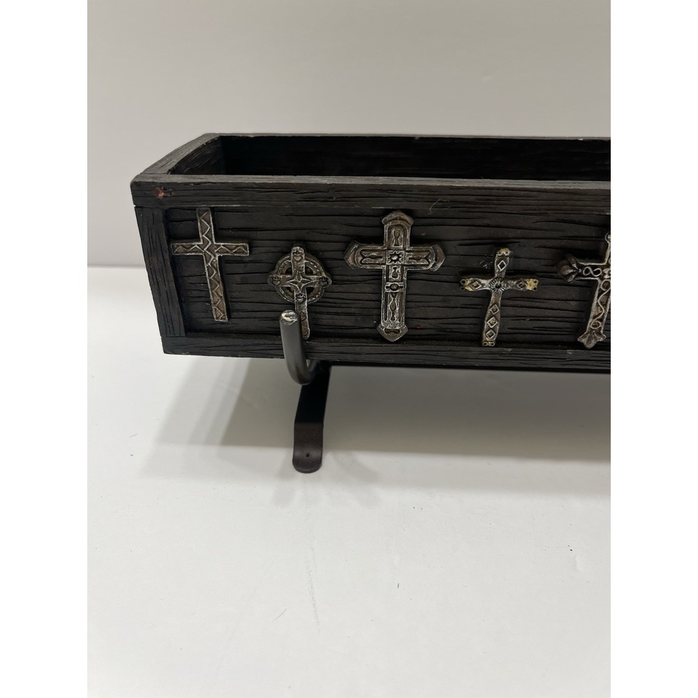 Home Interiors Cross Candle Holder Black Faux Wood Resin Crosses Metal Stand - Picture 3 of 13